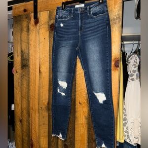 Zenana Outfitters Dark Blue Distressed Skinny Jeans